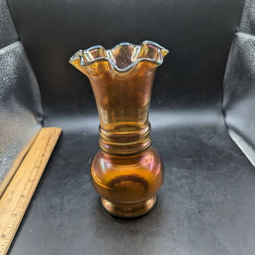 Vintage Iridescent Marigold Amber Small Vase.
