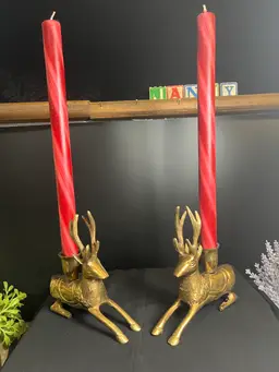Vintage Solid Brass Reindeer or Stags Candle Holders-Lot 60