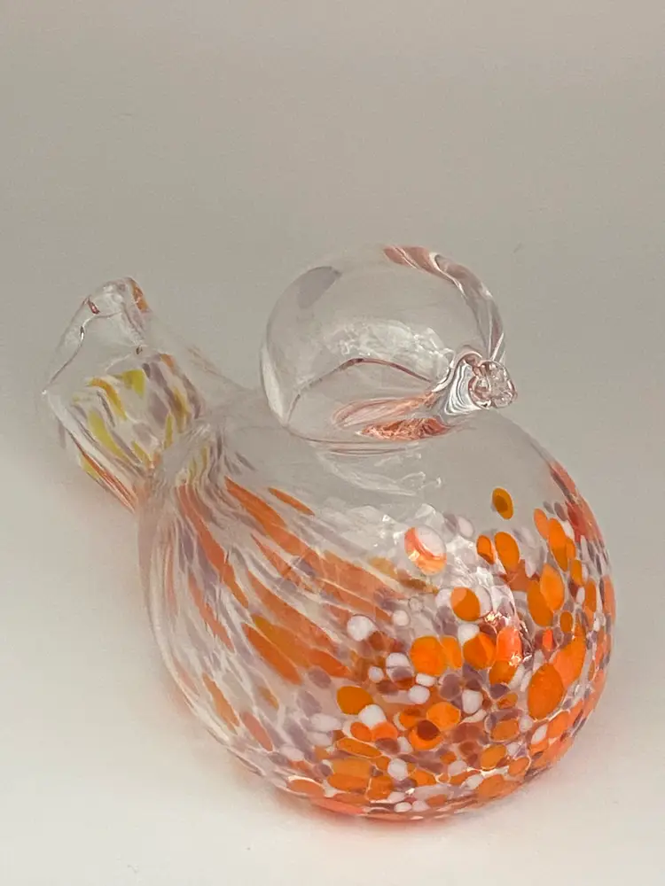 Orange & White Art Glass Bird Figurine, 6' Wide