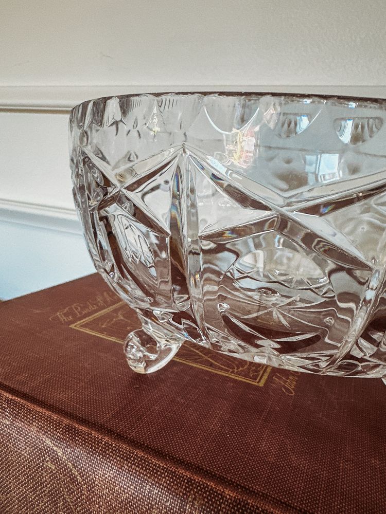 Heavy Hand Cut Lead Crystal 3 legged Bowl