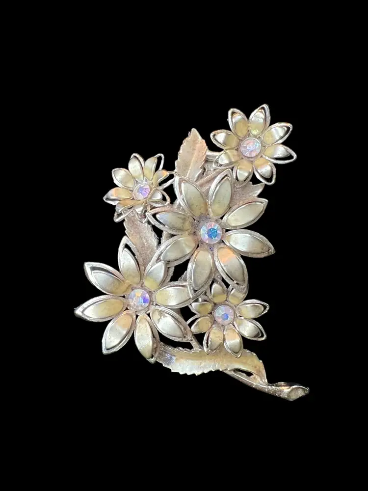 VINTAGE CORO AB Rhinestones Flower Bouquet Pin Brooch Gold Tone Signed #A-2