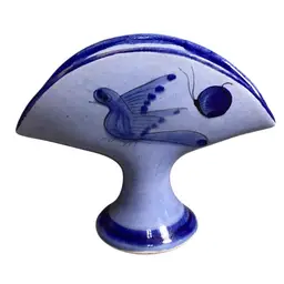 Mexico Blue Pottery Florals With Bird And Butterfly Napkin/taco Holder  Signed 5” T X 6.5” W