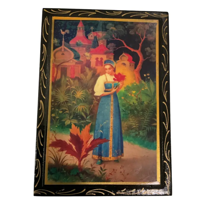 🎉CHOICE Russian Black Lacquer Trinket Boxes Various Designs