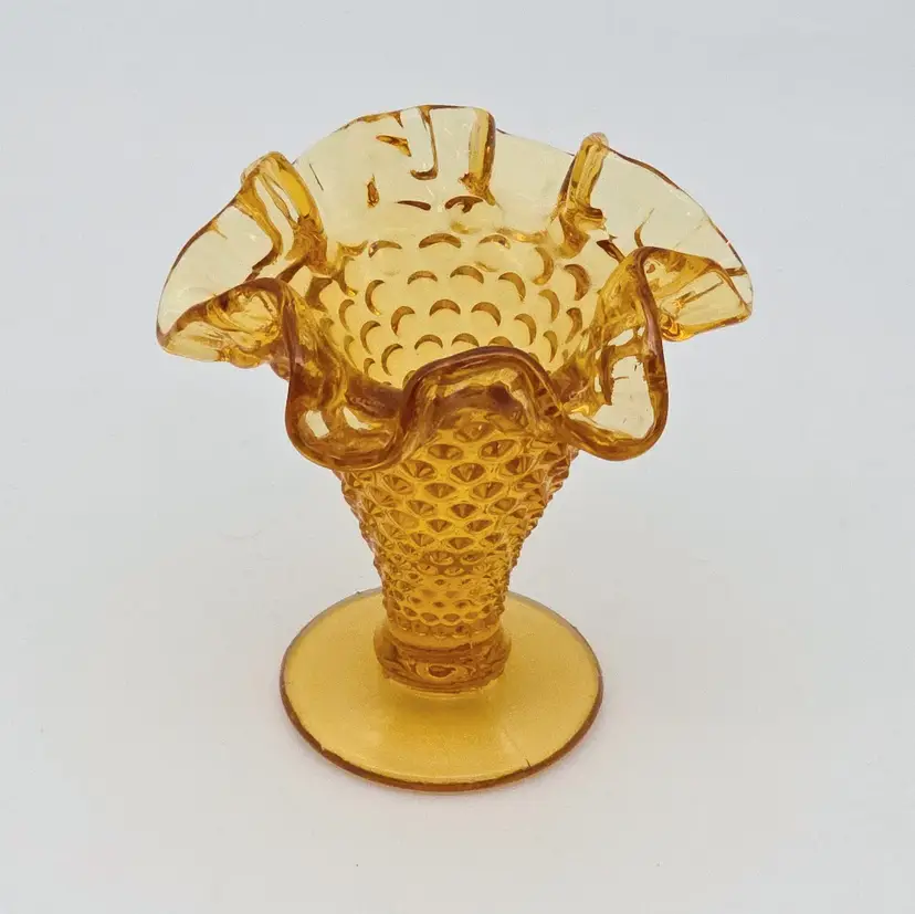 Fenton Amber Hobnail Mini Ruffle Vase
