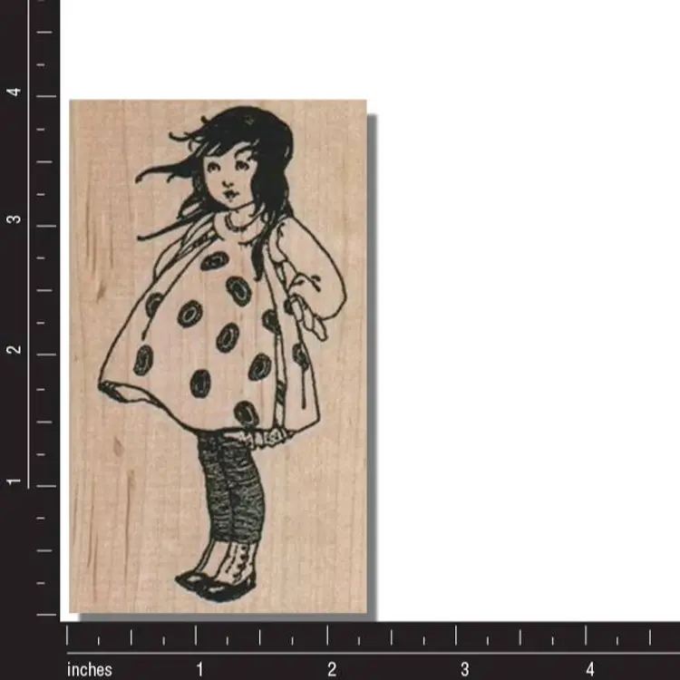 Girl In Polka Dot Dress Rubber Stamp