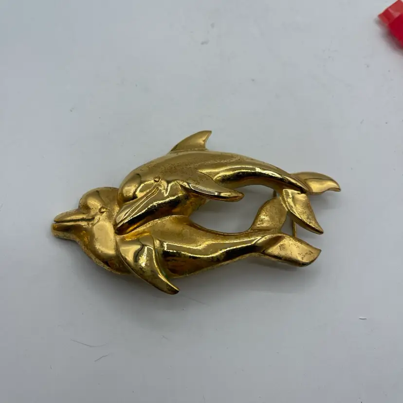 Doreen Ryan Dolphin Belt Buckle 1993 Gold‑Tone Signed Vintage