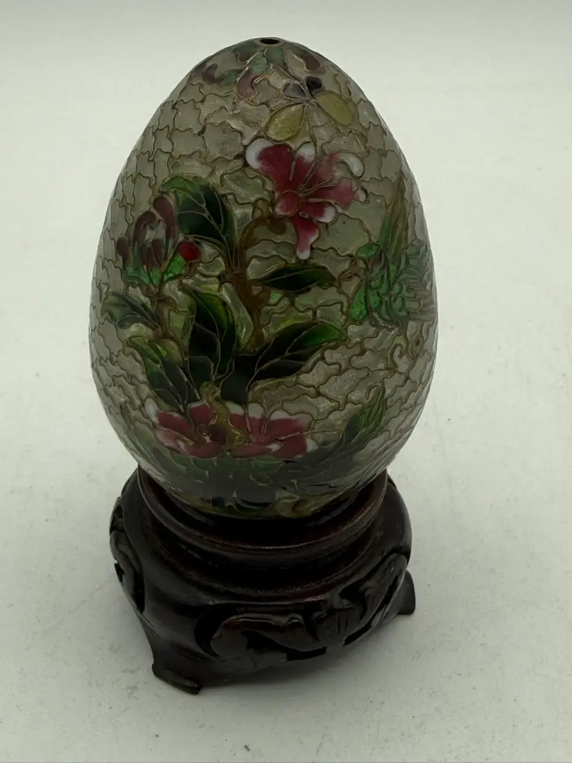Plique A Jour Glass Egg With Stand 3.5”