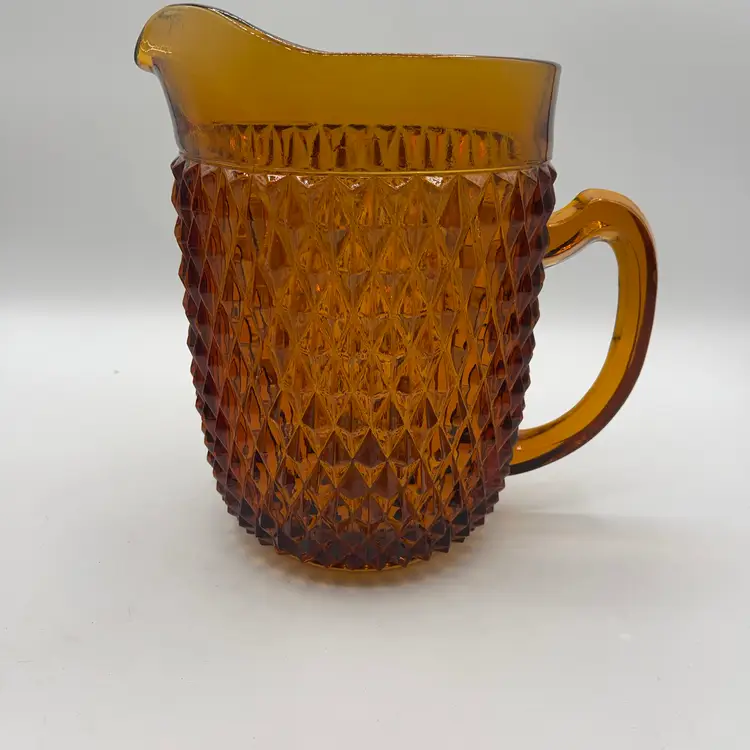 Vintage Indiana Glass Diamond Point Pitcher 8 Inches Tall