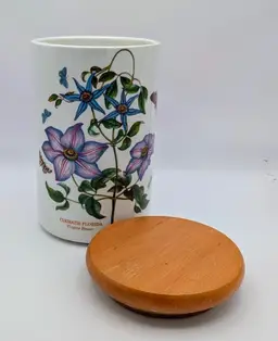 Vintage Portmeirion Pottery Clematis Florida Round Canister with Lid. 8.3 Inches