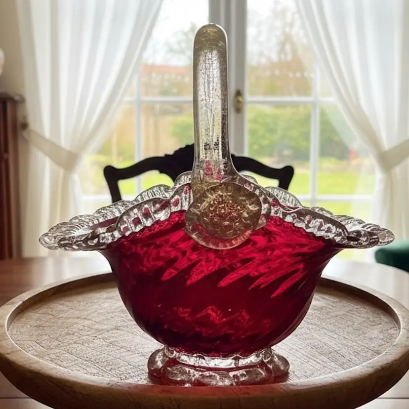 #09 Vintage Murano art glass basket, made in Italy during the mid-20th century.