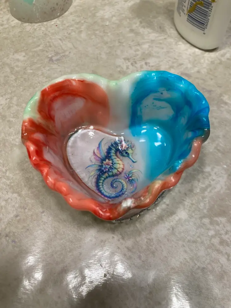 Blue And Orange Handmade Heart Shaped Seahorse Coastal Dish