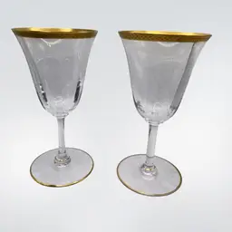 Vintage Tiffin Set of Two Laurel Leaf Wine Glasses