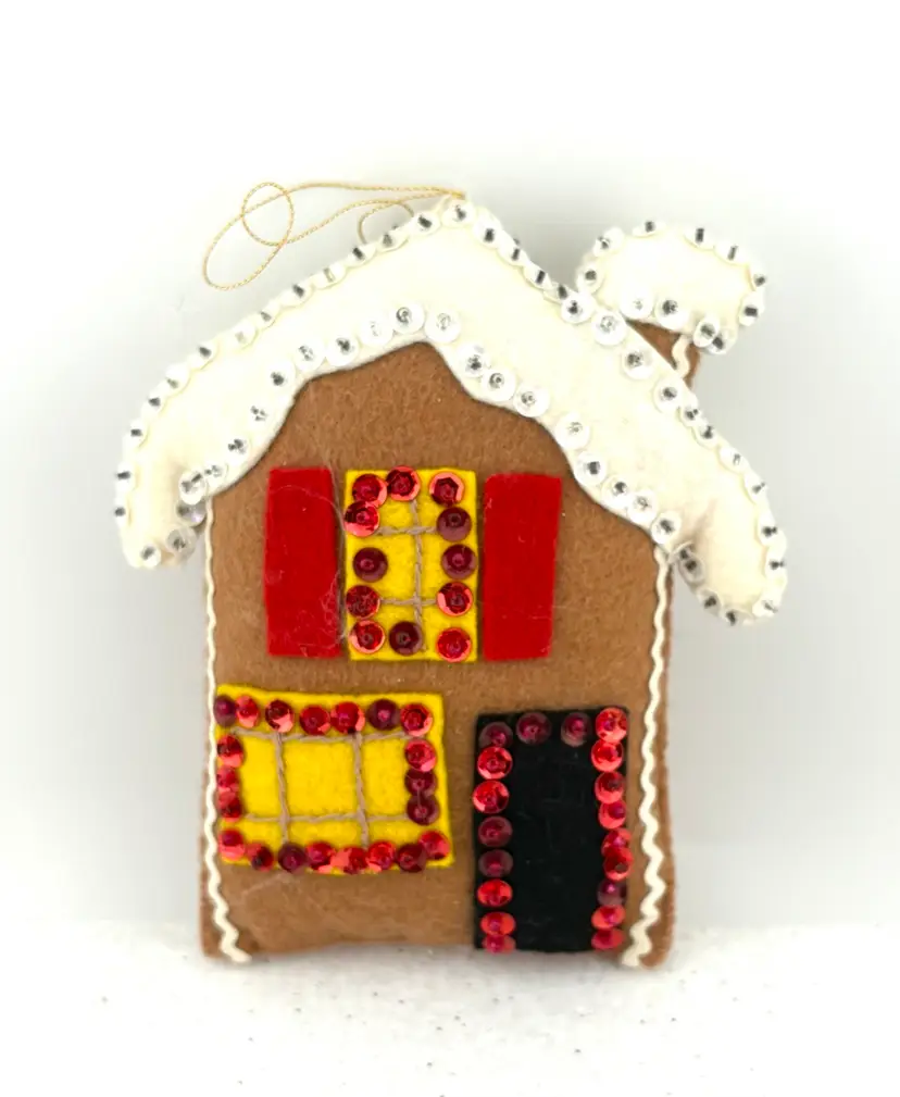 Vintage Handmade Felt & Sequins House Ornament