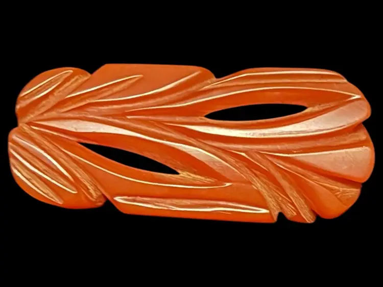 Carved Carmel Bakelite Brooch 2.5”