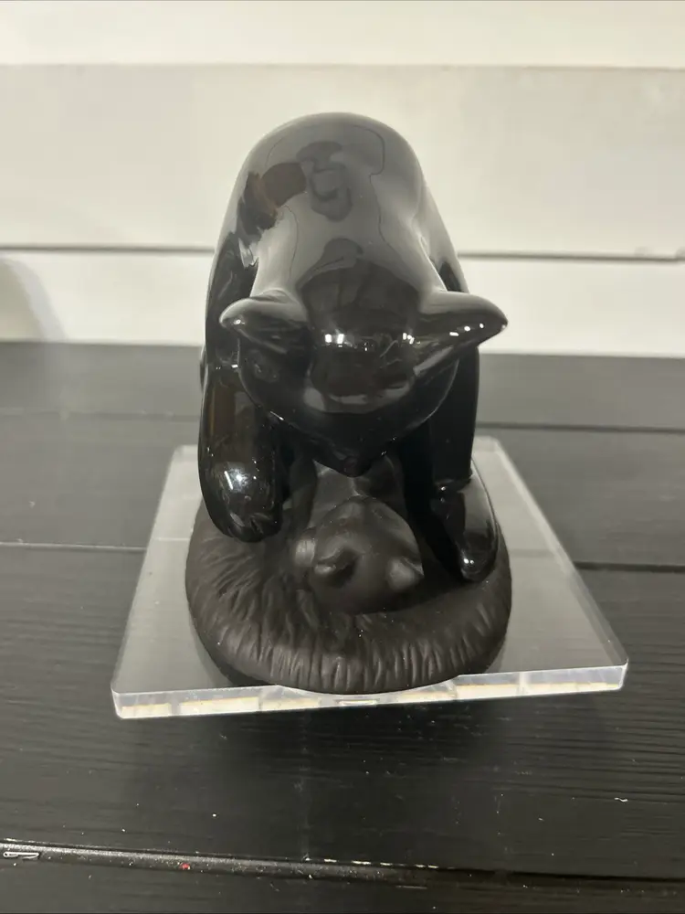 Vtg CERAMIC 7” CAT Mother and Child Kitten black Figurine.Decorative TAIWAN