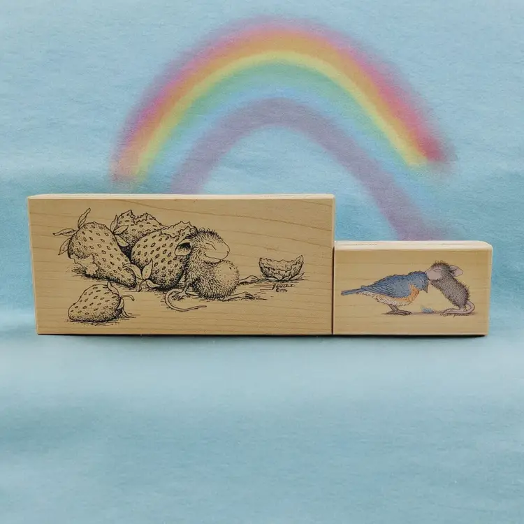 Mouse Lot of 2 Sweet Kiss by Stampabilities & Sleeping With Strawberries Stamp