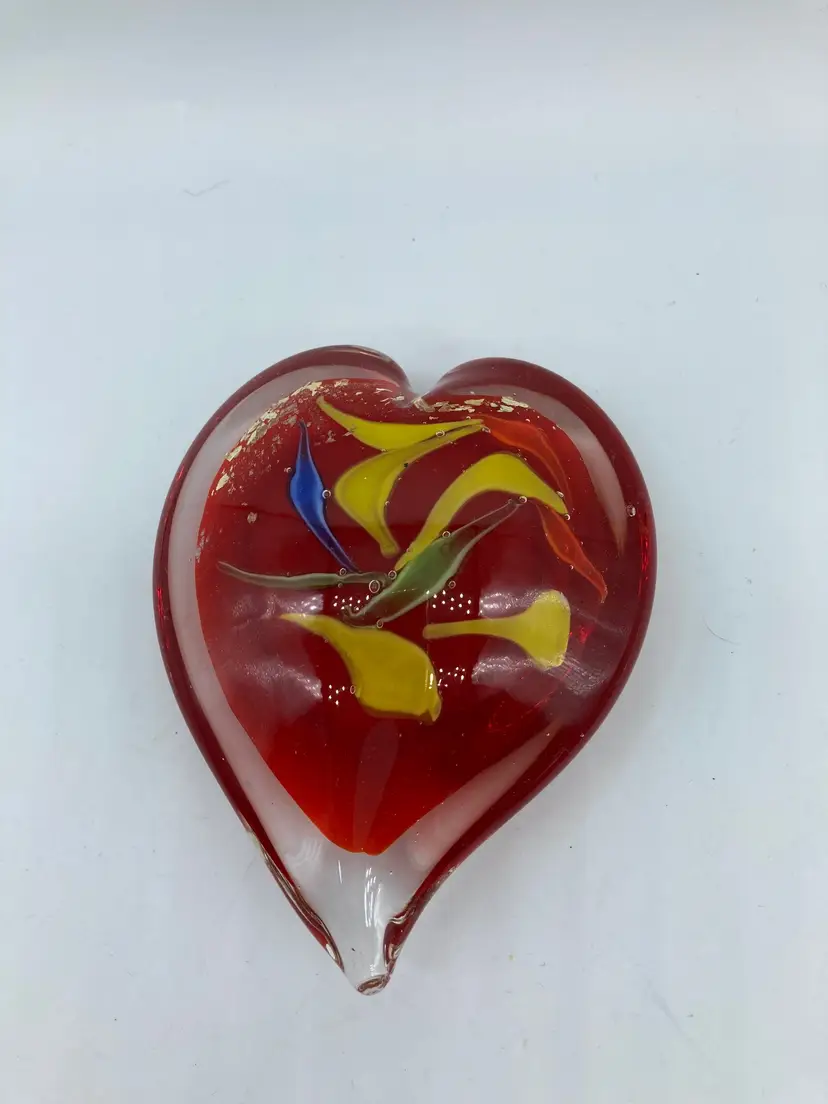 Multi Colored Glass Heart Paperweight