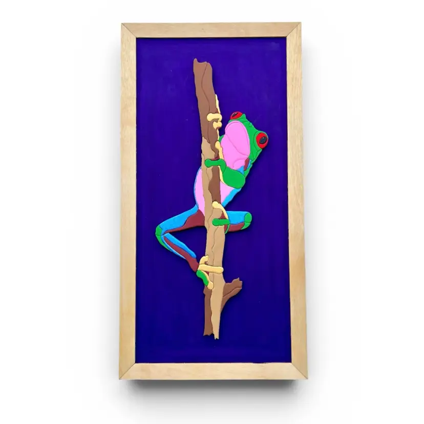 Handcrafted Multicolor Baltic Birch Wood Tree Frog Wall Decor