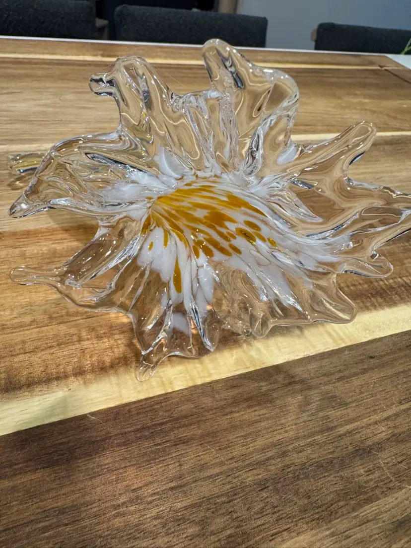 Hand Blown Glass Gold And White Flower