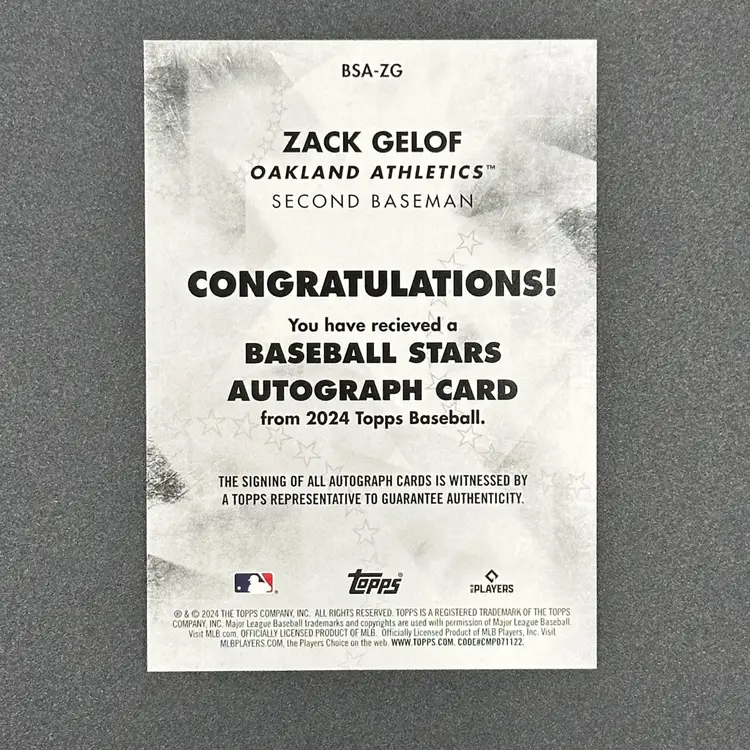 2024 Topps Baseball Stars Autographs Zack Gelof Auto Oakland Athletics #BSA-ZG Free Ship