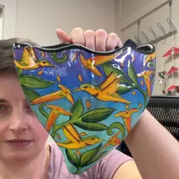 Artist signed, hummingbird wall pocket