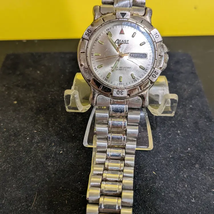 4east 4 East Day/ Date 36mm Silver Tone Quartz Men's Watch