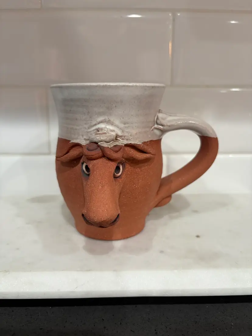 Art Pottery Mug 3D Moose? Glazed Inside Signed