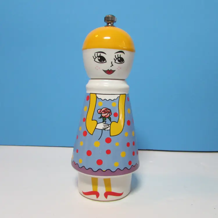 vintage Brandani girl in polka dot dress salt or pepper grinder Kitchen decor