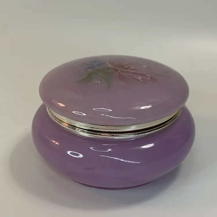 Genuine Alabaster Hinged Trinket Box Purple Lavender Floral Hand Crafted Italy 2" x 3.75"