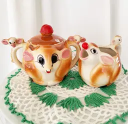 Vintage Rudolph Deer Shafford Sugar Bowl Creamer Set