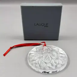 Vintage Lalique Crystal 1988 Noel Ornament Frosted Clear 2.5" With Box Mistletoe