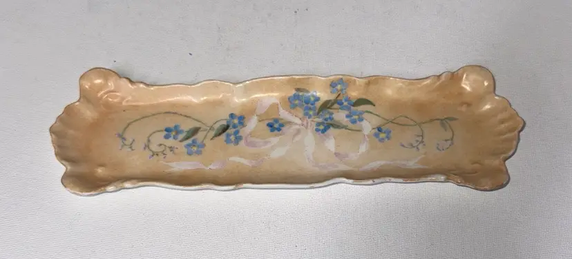 Jean Pouyat (JP) Limoges France Hand Painted Floral Rectangular Plate 9.25” x 3”