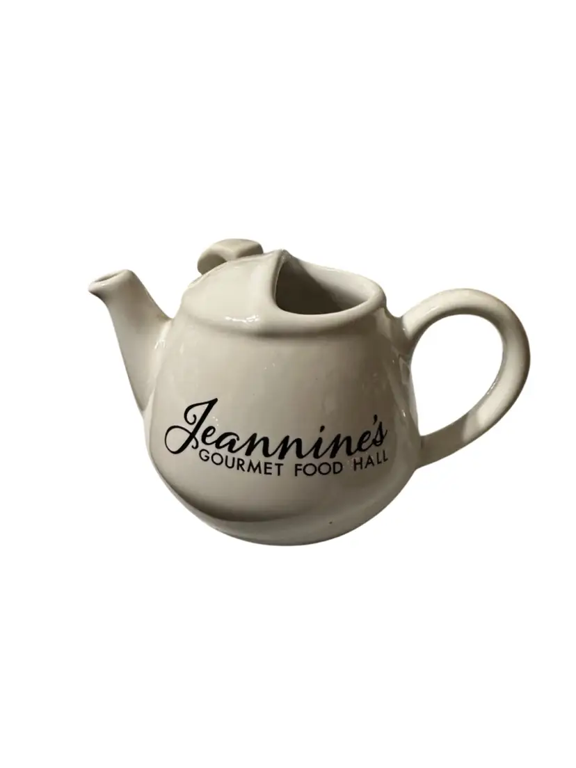 Ceramic teapot customized for Jeannine's Gourmet Food
Hall.