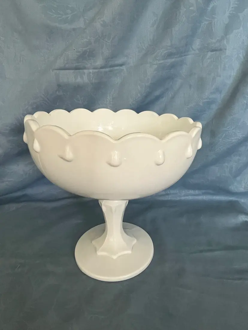 Vintage Indiana Glass White Milk Glass Tear Drop 7.5” Pedestal Dish Compote