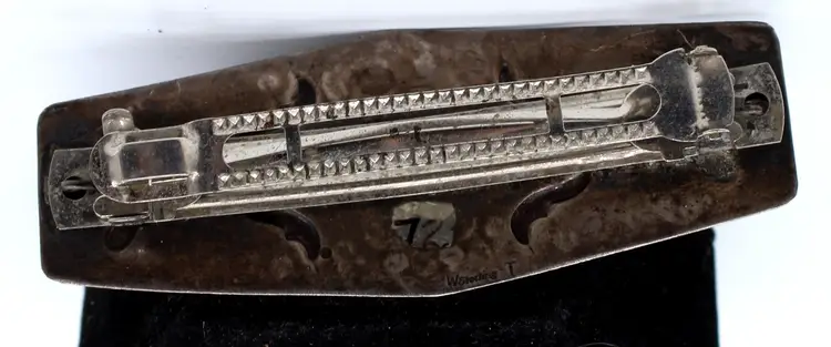 Native American WT sterling silver onyx Repoussé Barrette 33.05g