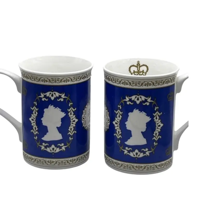 Pair Of Queen Elizabeth Diamond Jubilee Porcelain Tea Cups