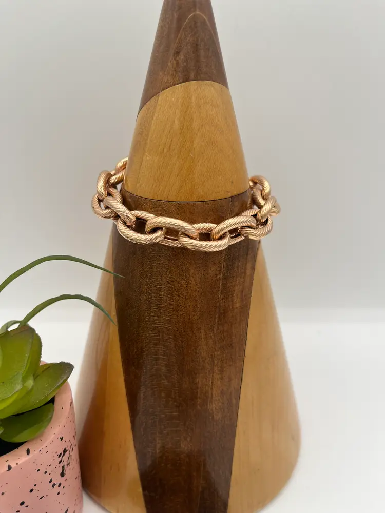 Vintage Signed Milor Bronze Italy Chunky Ribbed Cable Link Chain Bracelet