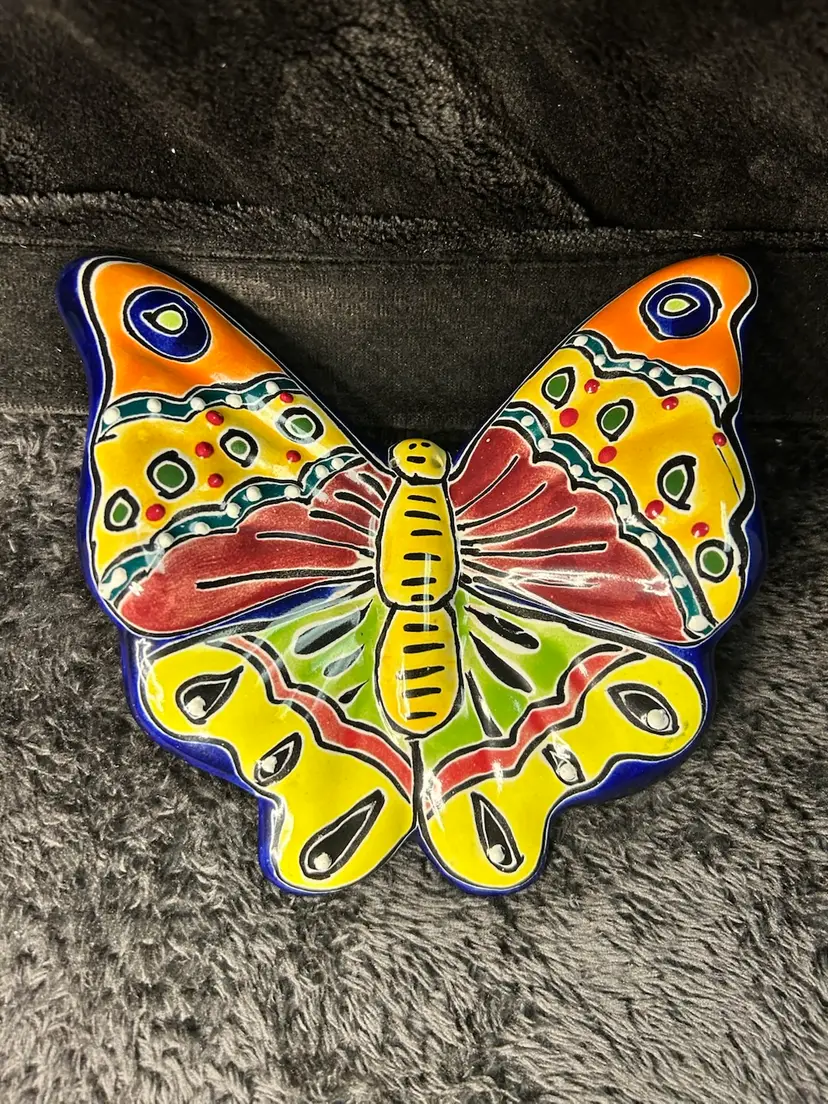 Mexican Talavera Butterfly Hand Painted Wall Hanging  Signed