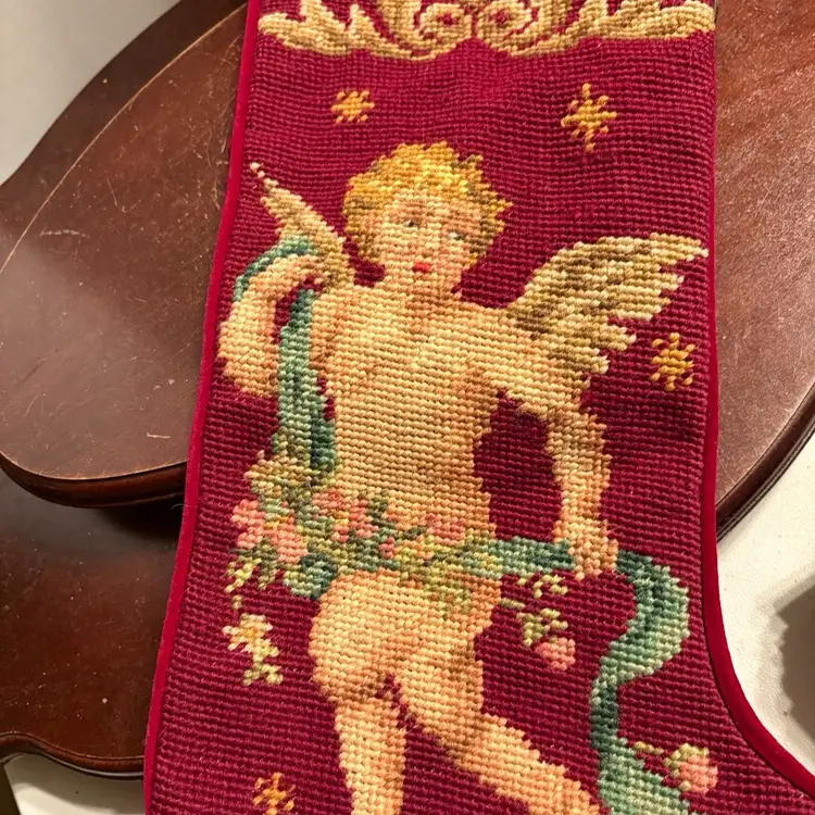 Imperial Elegance Needlepoint Christmas Cherub Stocking