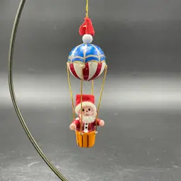 Wooden Santa in Hot Air Balloon Christmas Ornament VTG Kitsch Kitschy Holiday