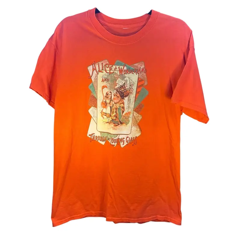 Alice in Wonderland Orange T Shirt Queen Of Hearts Cards Size L