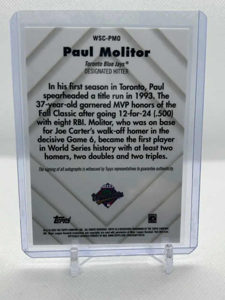Paul Molitor 2025 Topps Chrome World Series Champion Auto /100