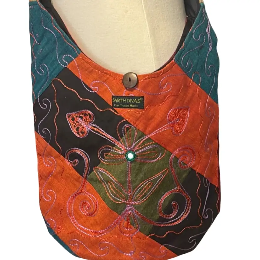 Earth Divas Fair Trade Made Colorful Fabric Hobo Bag 14 X 13