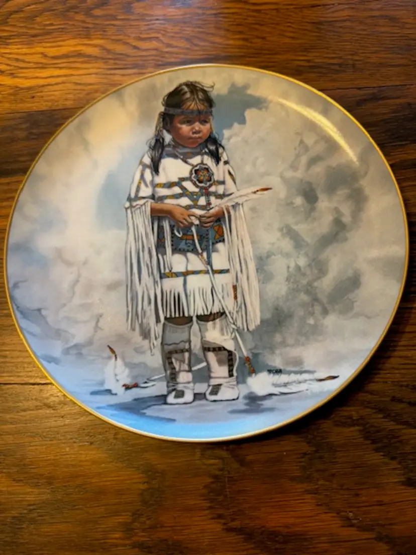 Vintage "Crow Baby" Collector Plate by Pamela Anne Cross – Limited Edition Crown Prestige 1979 – Native American Art Plate