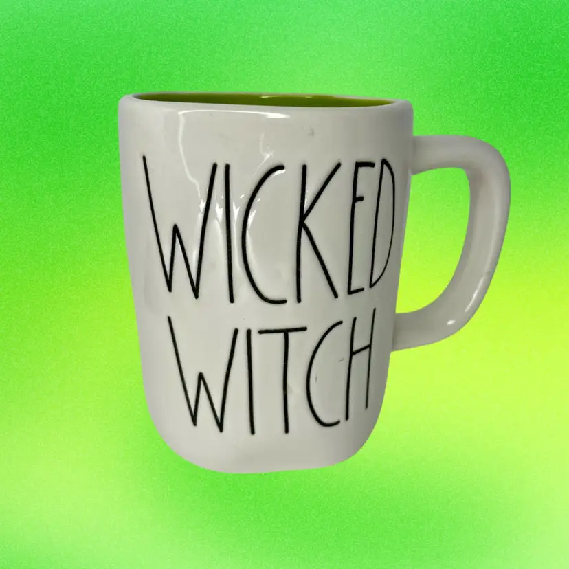 Rae Dunn Magenta Artisan Collection LL WICKED WITCH Hat White Green Mug 2-Sided