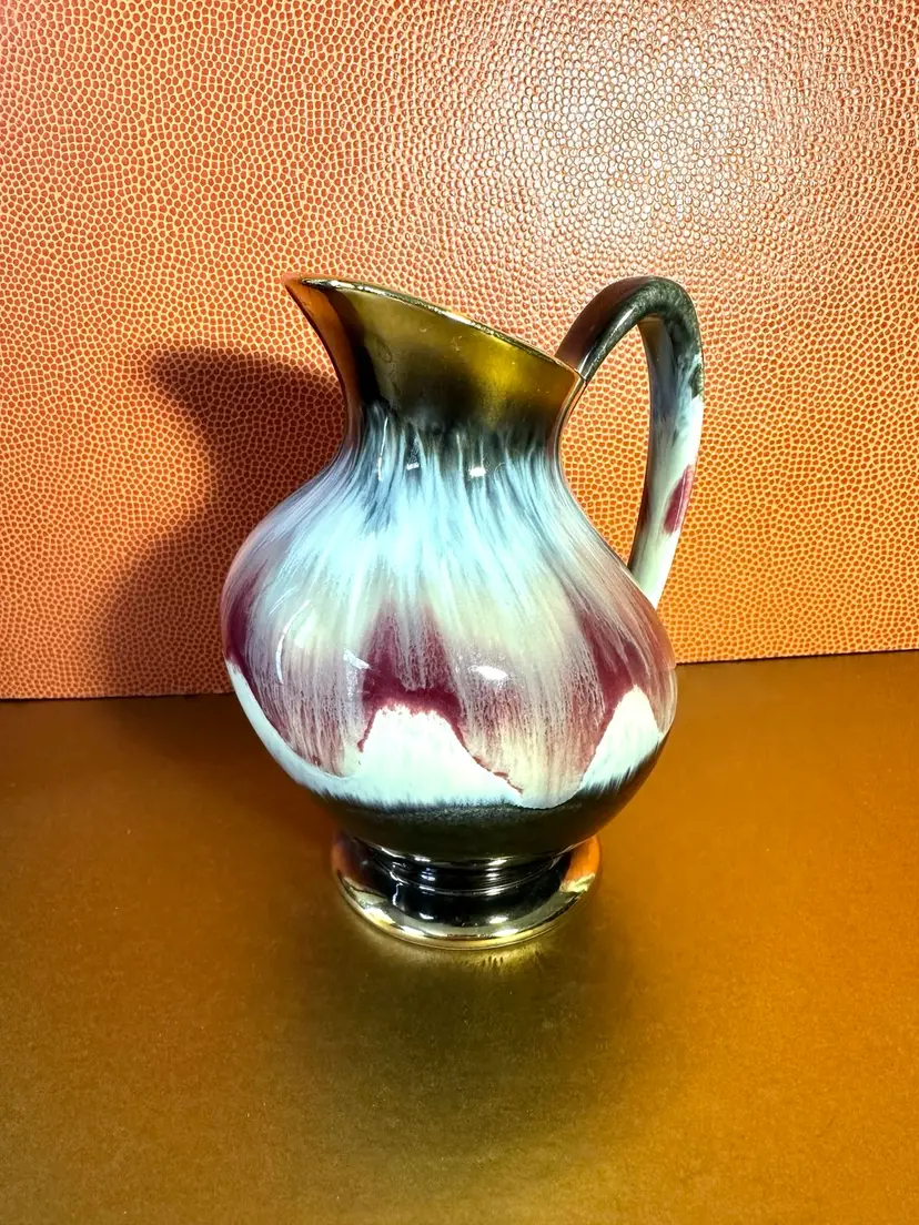 Vintage Pottery Creamer/Pitcher West Germany Keramik Earthenware Ceramic 1238-15 Gold Accents 6”