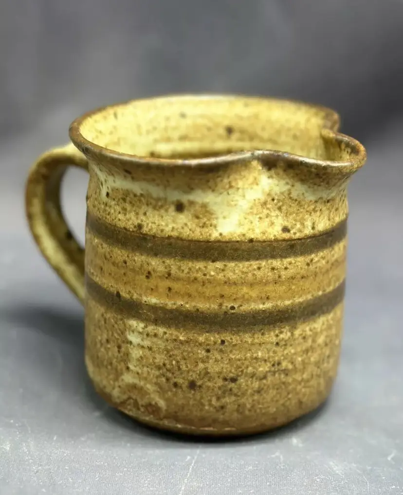 SALE Vintage Art Pottery Glaze Cup Creamer Vessel Stoneware Signed Incredible