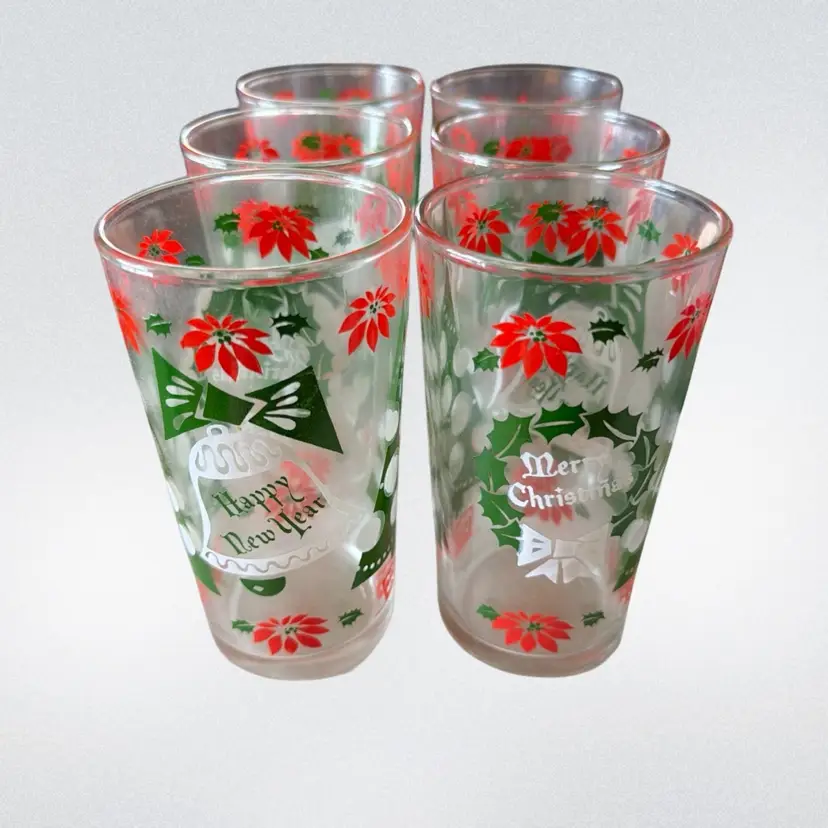 ✨Vintage Hazelware Christmas & New Years Drinking Glasses Tumblers Mint In Box✨