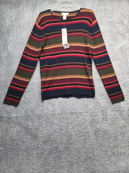 Vintage Y2K Jones New York Sport Sweater Womens L Multicolor Stripe Ribbed Knit NWT