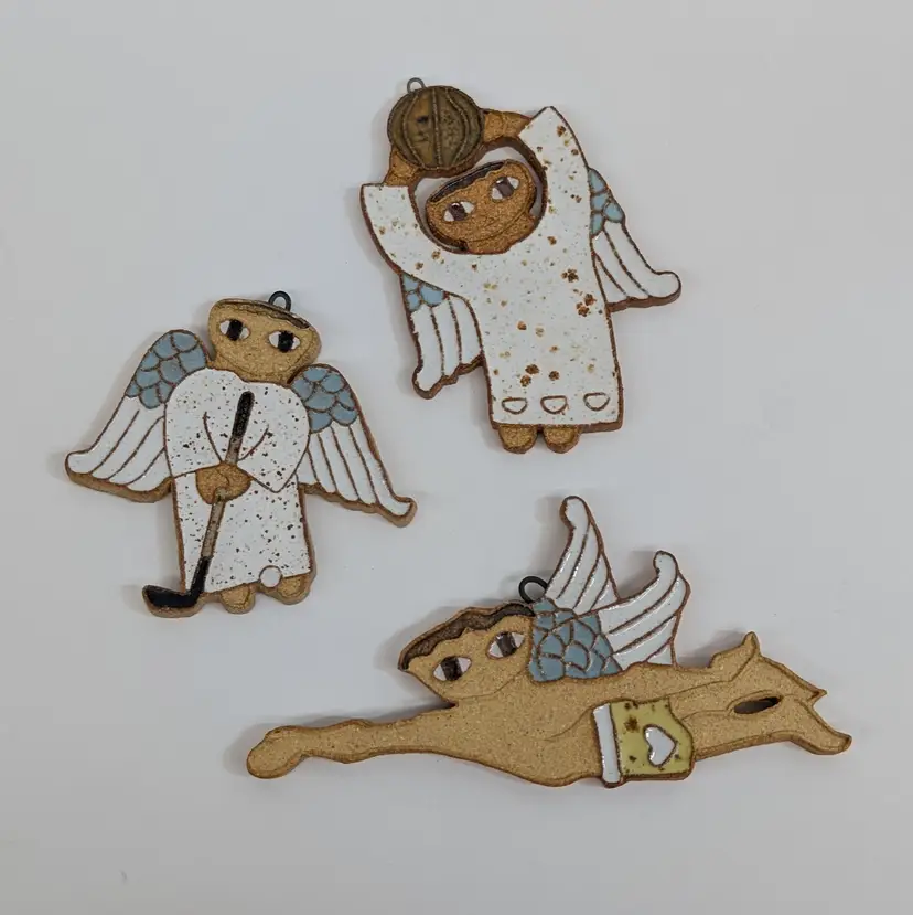 Vintage St. Andrew's Abbey Ceramic Angel Ornaments Sports Golf Basketball Swimmer